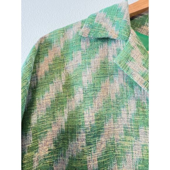 Vintage Fiandaca Couturier 8 Knee Length Dress Green Gold Ikat Zig Zag 60's Mod - Picture 10 of 16